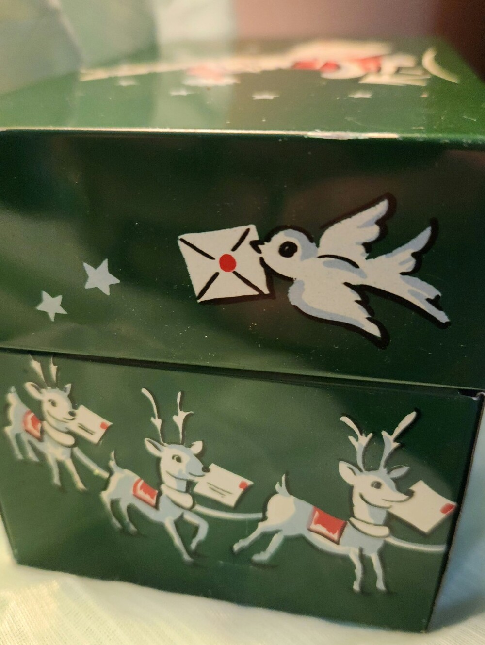 Vintage Mid Century Painted Green Metal Christmas Card List Box With Cards - Picture 4 of 6